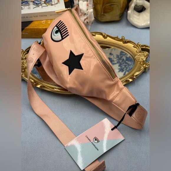 🆕 CHIARA FERRAGNI 🧿 NWT Eyelike Embroidered Bumbag, Peach Faux Leather - Picture 8 of 15